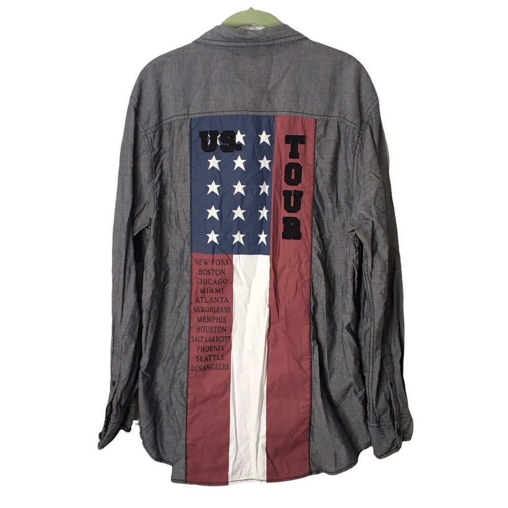 Authentic Icon Shirt Men XL Button Front Gray Flag Patriotic Long Sleeve USA